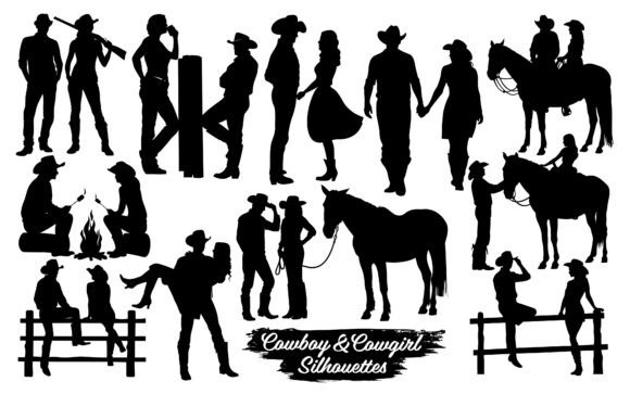 Cowboy and Cowgirl Silhouettes Vector for Real Embroidery Projects