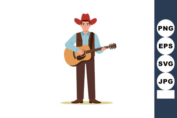 Cowboy Man Playing Acoustic Guitar Weari