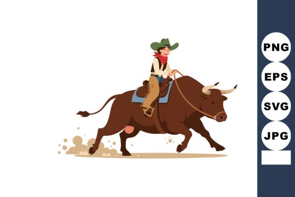 Cowboy Riding Bull Rodeo Action Vector for Embroidery Projects