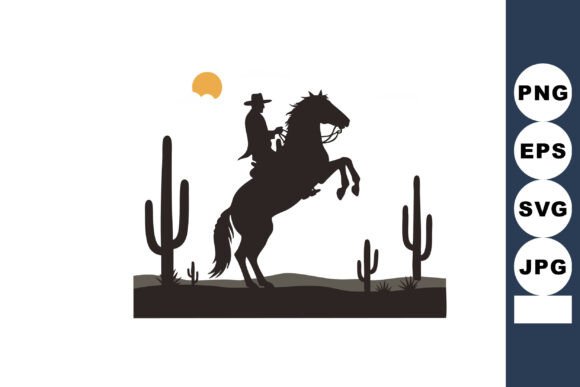 Cowboy Riding Rearing Horse Silhouette for Embroidery Projects