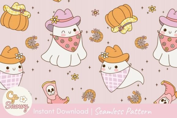 Cute Cowboy Ghosts Seamless Pattern