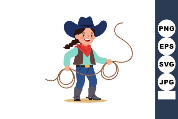 Girl Cowboy Character Holding Lasso Rope: A Vibrant Design for Real Projects