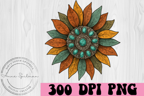 Turquoise Gem Sunflower Western Theme for Real Embroidery Projects