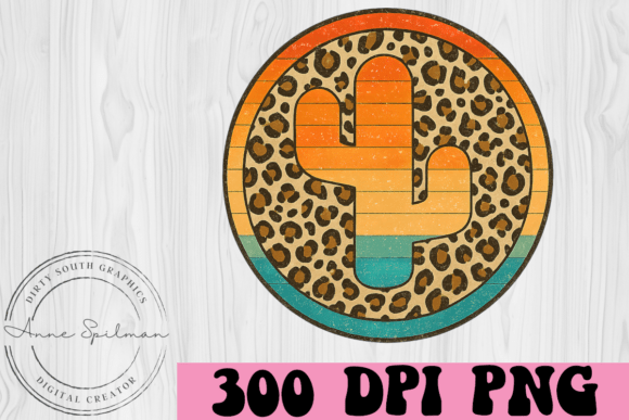 Western Cactus on Cheetah Background: A Bold Embroidery Graphic